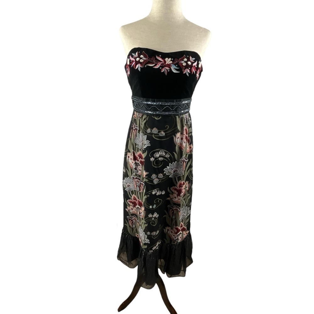 Nanette Lepore  Heirloom Embroidered‎ Sleeveless Velvet Silk Floral Dress - Picture 2 of 15